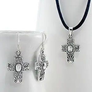 Celtic Cross Pendant and Earrings Set - Sterling Silver - NEW